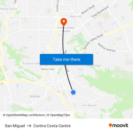 San Miguel to Contra Costa Centre map