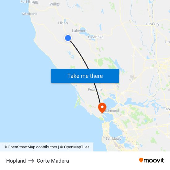 Hopland to Corte Madera map