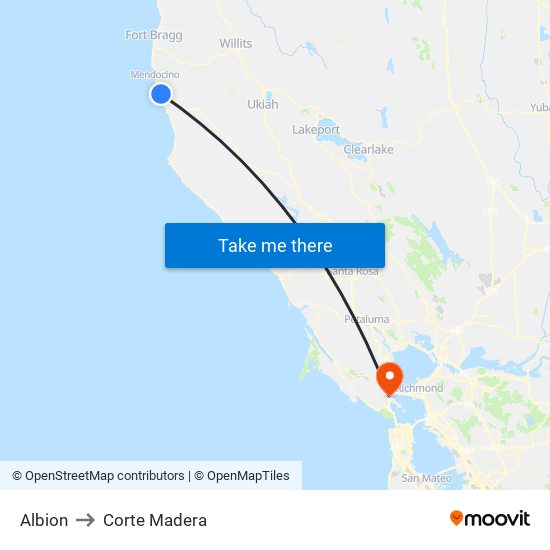 Albion to Corte Madera map