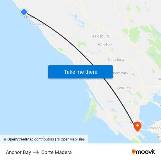 Anchor Bay to Corte Madera map