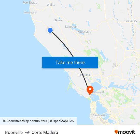 Boonville to Corte Madera map