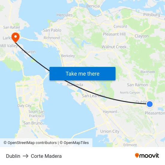 Dublin to Corte Madera map