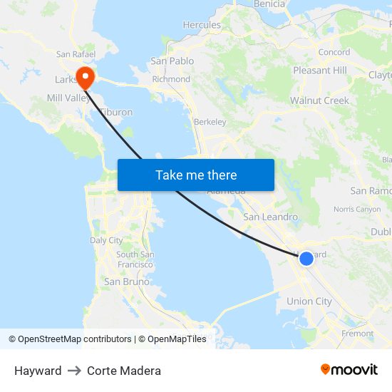 Hayward to Corte Madera map