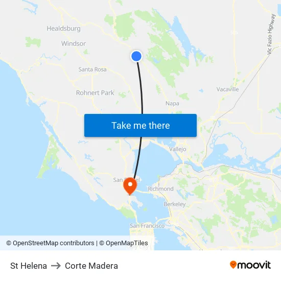 St Helena to Corte Madera map