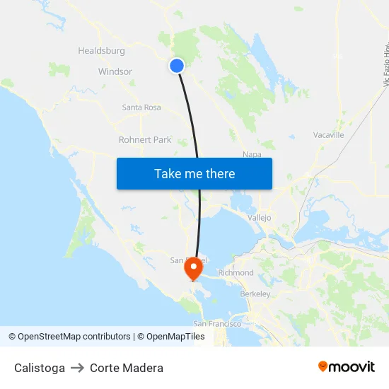 Calistoga to Corte Madera map