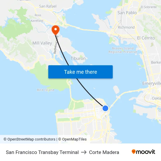 San Francisco Transbay Terminal to Corte Madera map