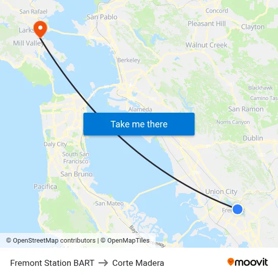 Fremont Station BART to Corte Madera map