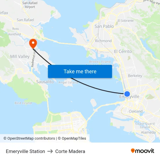 Emeryville Station to Corte Madera map