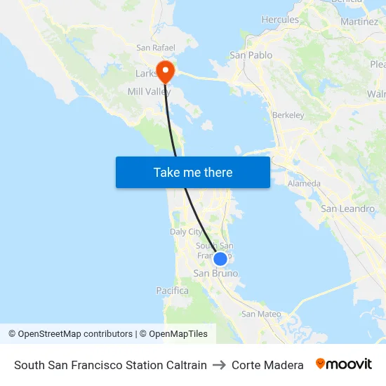South San Francisco Station Caltrain to Corte Madera map