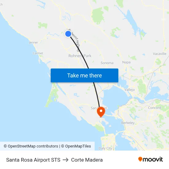 Santa Rosa Airport STS to Corte Madera map