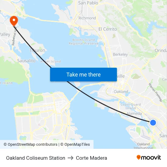 Oakland Coliseum Station to Corte Madera map