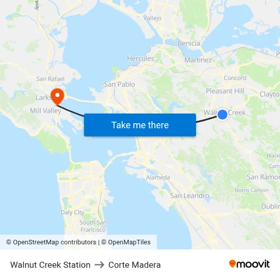 Walnut Creek Station to Corte Madera map