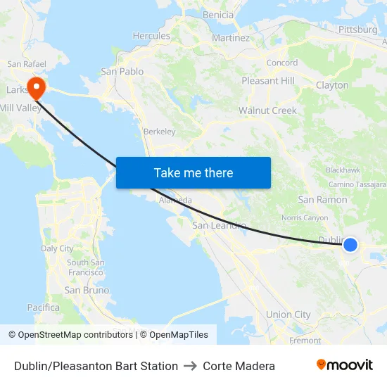 Dublin/Pleasanton Bart Station to Corte Madera map