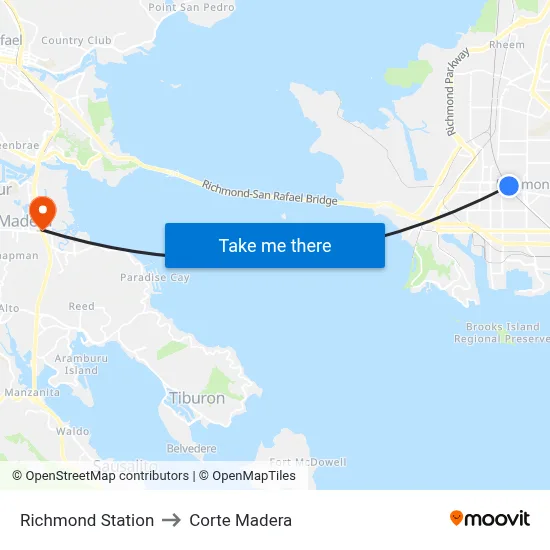 Richmond Station to Corte Madera map