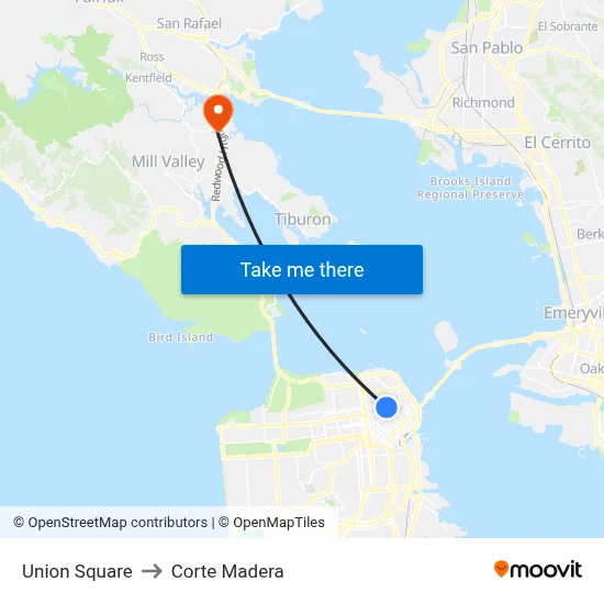 Union Square to Corte Madera map