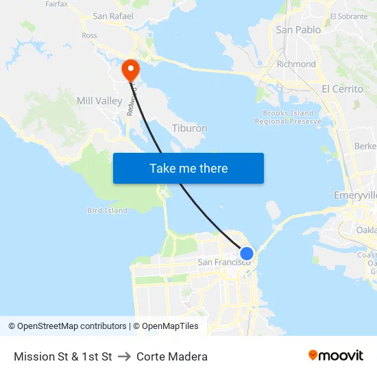 Mission St & 1st St to Corte Madera map