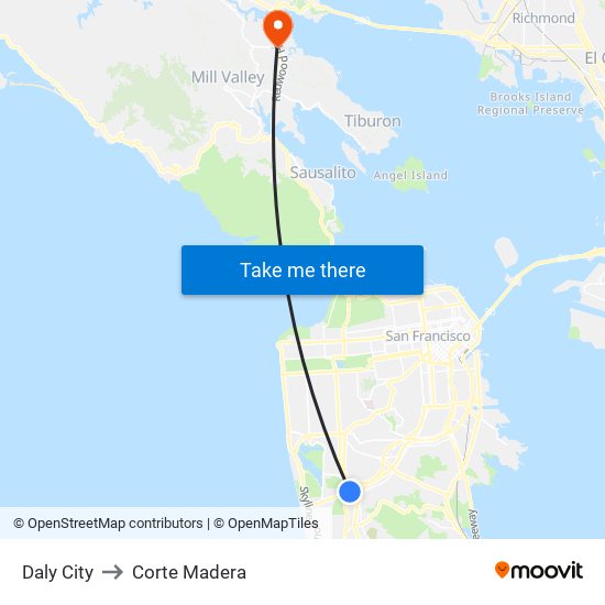 Daly City to Corte Madera map