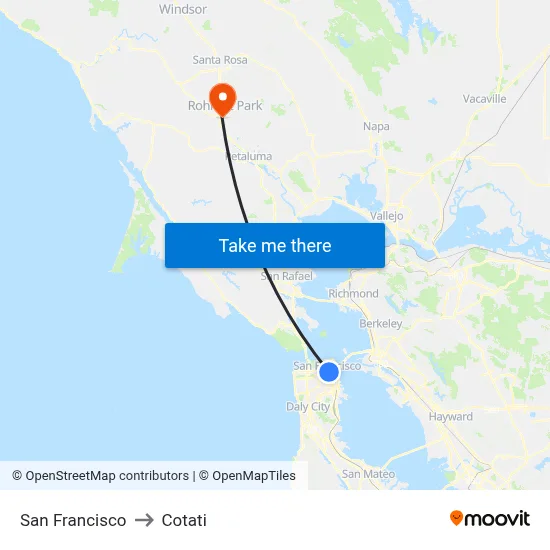 San Francisco to Cotati map