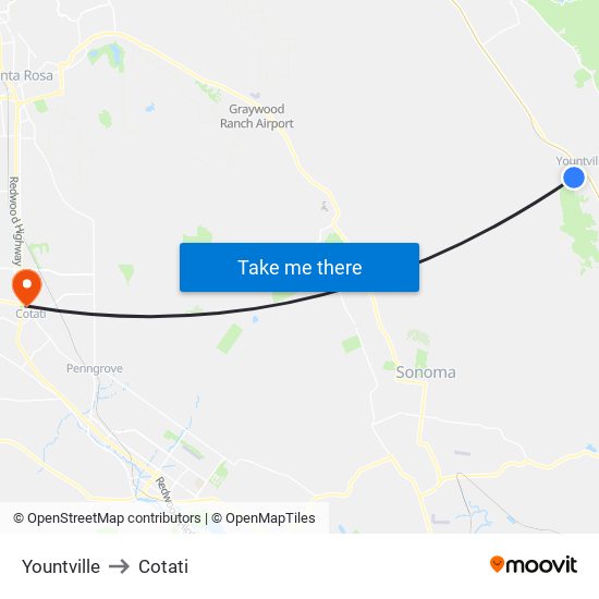 Yountville to Cotati map