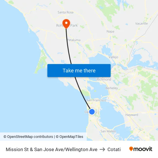 Mission St & San Jose Ave/Wellington Ave to Cotati map