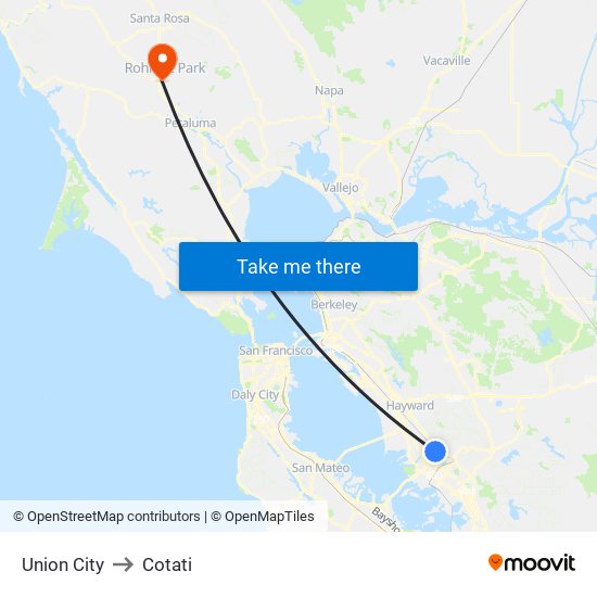 Union City to Cotati map