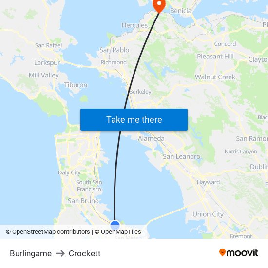 Burlingame to Crockett map