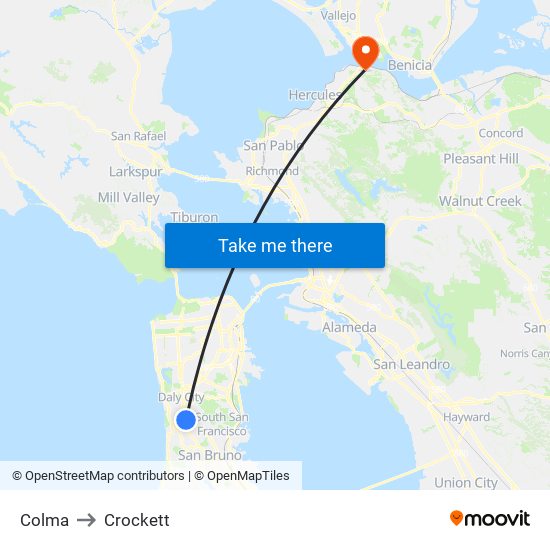 Colma to Crockett map