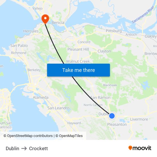 Dublin to Crockett map