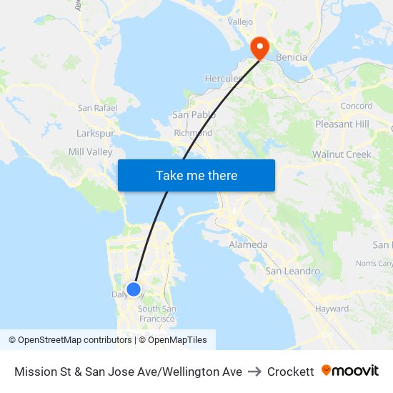 Mission St & San Jose Ave/Wellington Ave to Crockett map