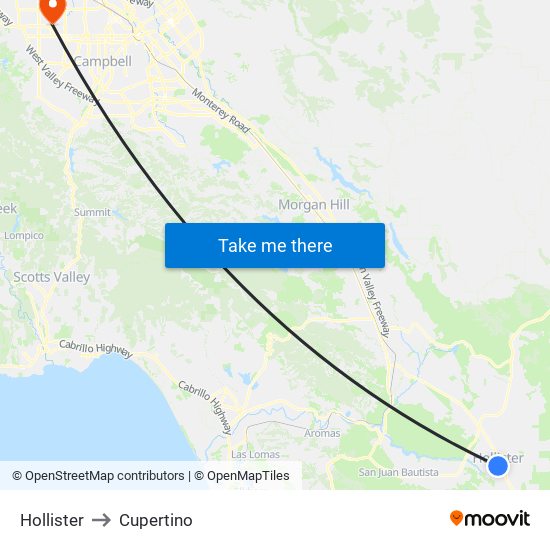 Hollister to Cupertino map