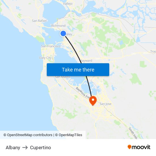 Albany to Cupertino map