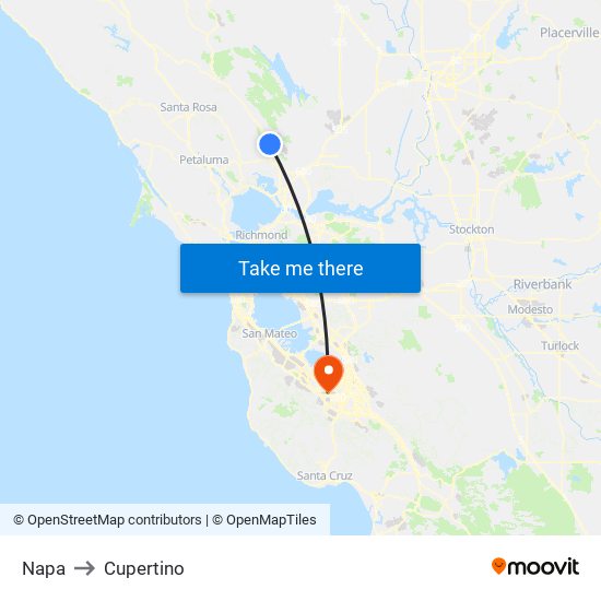 Napa to Cupertino map