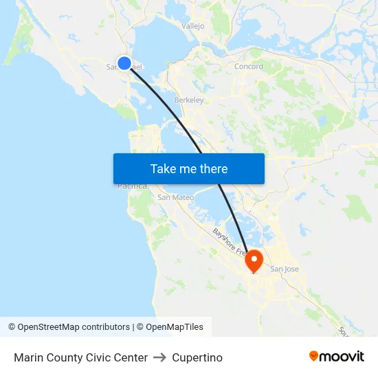 Marin County Civic Center to Cupertino map
