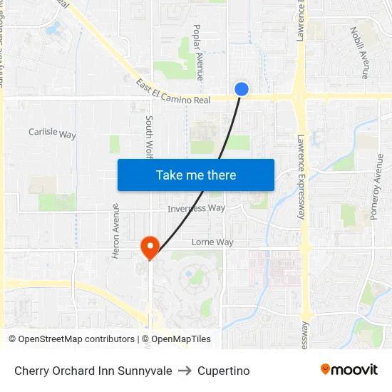 Cherry Orchard Inn Sunnyvale to Cupertino map