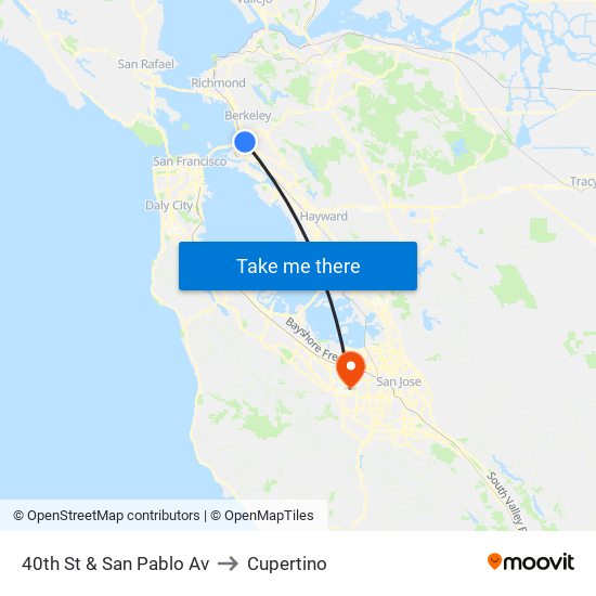 40th St & San Pablo Av to Cupertino map