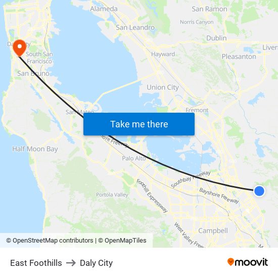 East Foothills to Daly City map