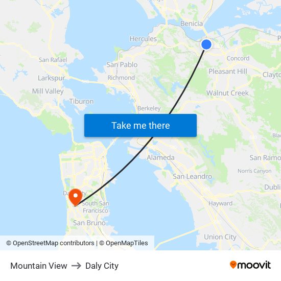 Mountain View to Daly City map