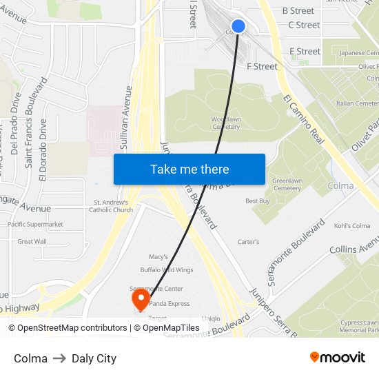 Colma to Daly City map