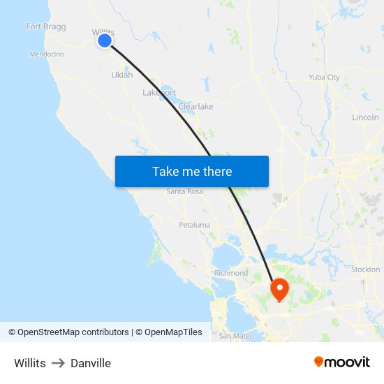 Willits to Danville map