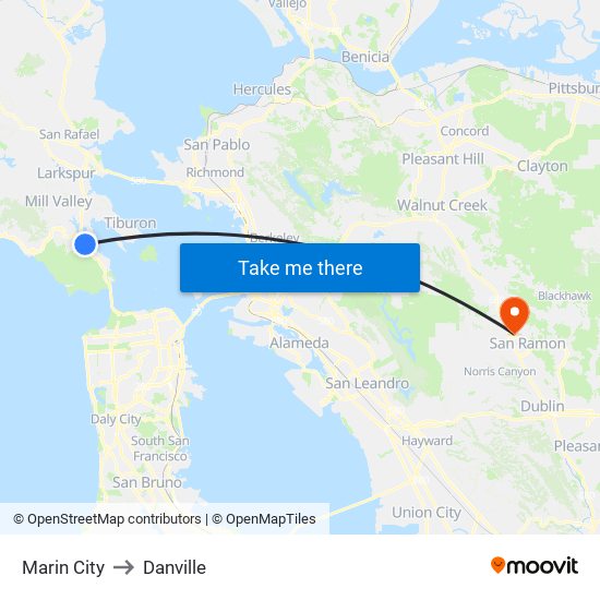 Marin City to Danville map