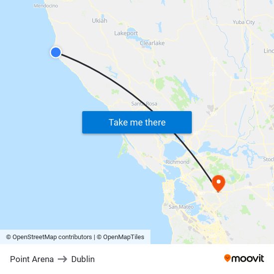 Point Arena to Dublin map