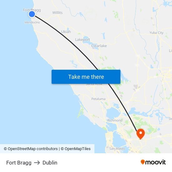 Fort Bragg to Dublin map