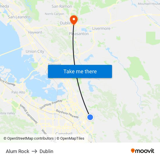 Alum Rock to Dublin map