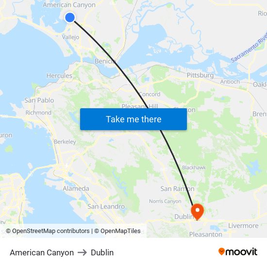 American Canyon to Dublin map