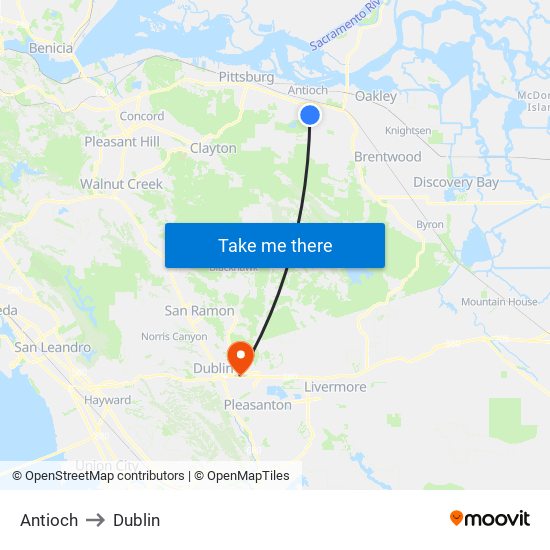 Antioch to Dublin map