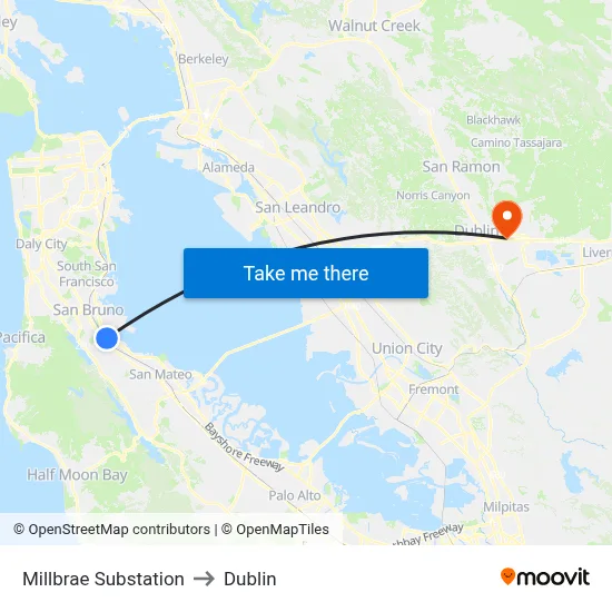 Millbrae Substation to Dublin map