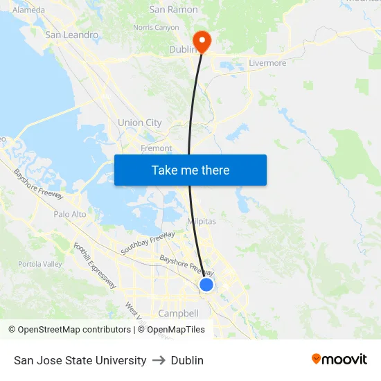 San Jose State University to Dublin map