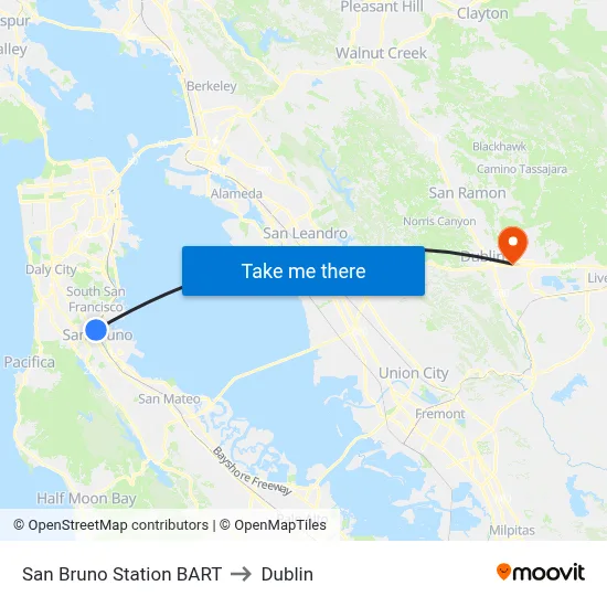 San Bruno Station BART to Dublin map