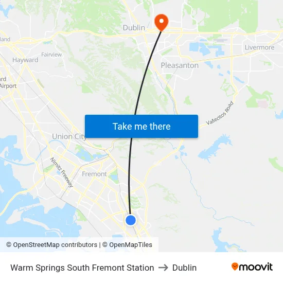 Warm Springs South Fremont Station to Dublin map