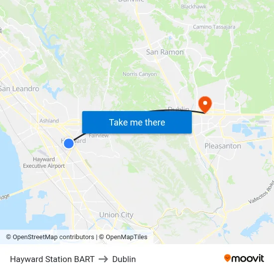Hayward Station BART to Dublin map